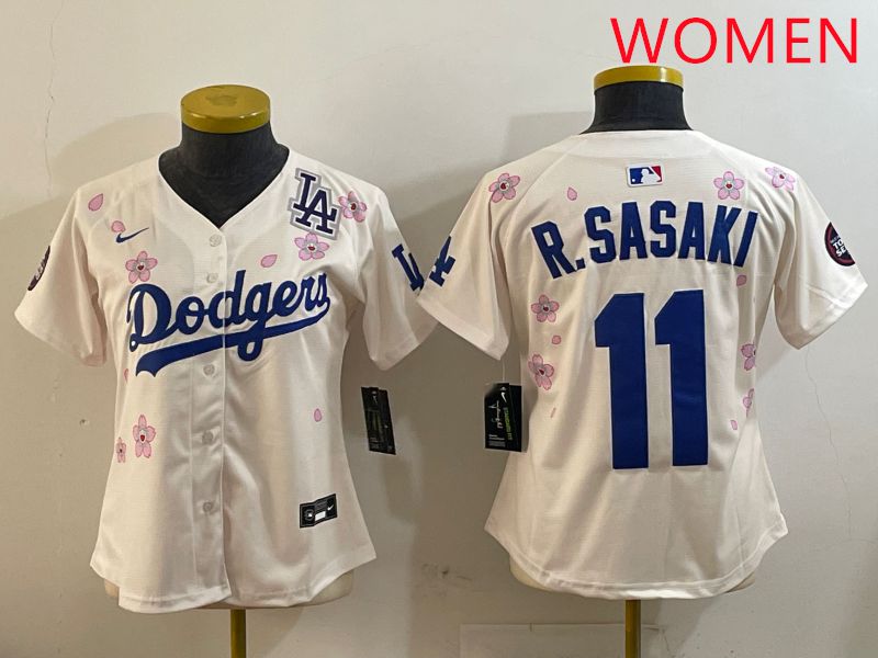 Women Los Angeles Dodgers 11 R.Sasaki Cream Sakura Edition 2025 Nike MLB Jersey style 5